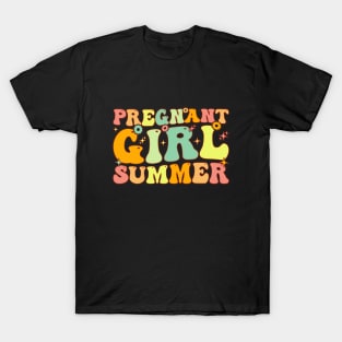 Groovy Pregnant Girl Summer Summer Pregnancy Announcement T-Shirt